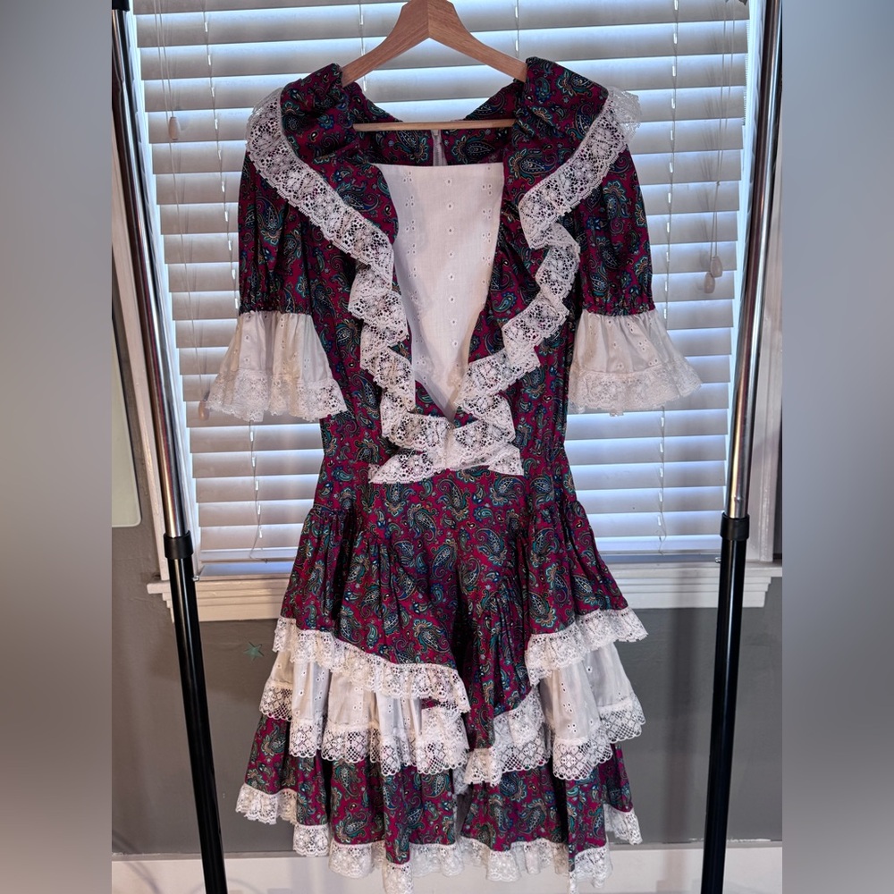Stunning handmade Paisley Square Dance Dress Lace Trim